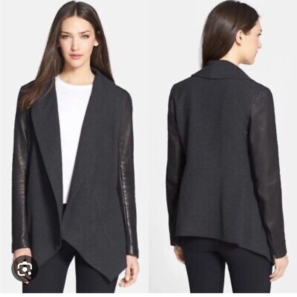 Theory wool cashmere Laura jacket with lamb leather sleeves VGUC